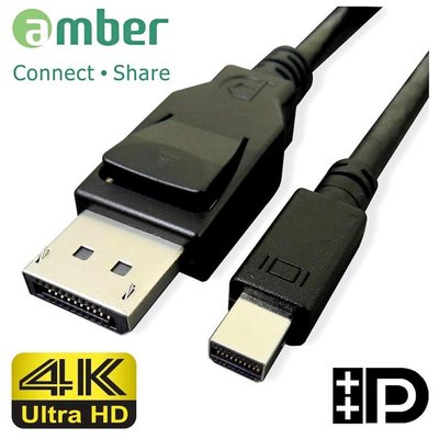【京.螢幕線】amber DisplayPort認證影音訊號線VESA DP1.2認證mini DP to DP-2公尺