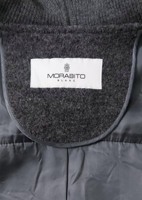 【冬出清】法國精品 MORABITO BLANC日本製深灰毛呢加針織開釦式連帽外套夾克，有口袋Logo 灰牛角釦尺寸38碼有內裡有彈 Loro LV Kenzo