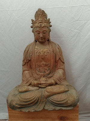 【二手】 木雕佛像，坐地觀音菩薩像。275 藏傳 佛像 唐卡【南庭玉】