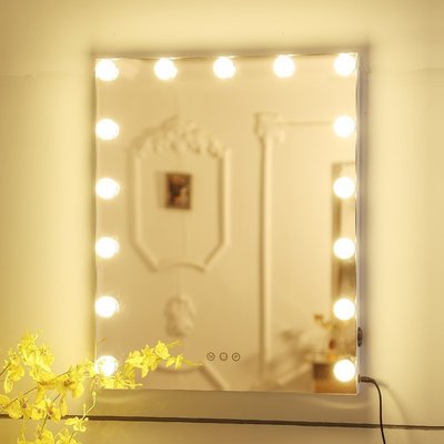 【熱賣精選】 米卡化妝鏡帶燈泡大號方形壁掛led鏡定制梳妝美容鏡補光公主鏡子