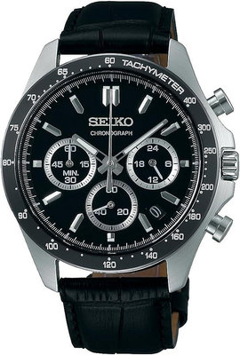 【金台鐘錶】SEIKO 精工 SBTR021 (附原廠盒)防水100米 皮錶帶三眼計時男錶 黑面 40mm