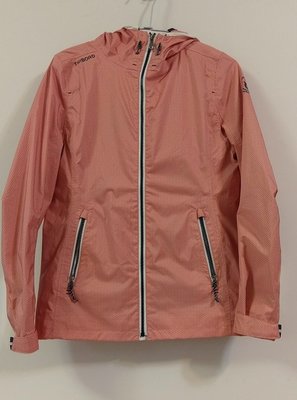 (出清）法國知名戶外品牌 TRIBORD 橘粉紅色圓圈圖騰連帽（不可拆）防水防風航海夾克。歐碼XXS（國內約穿S~小 M碼可穿）可當雨衣風衣。有內裡內有暗袋