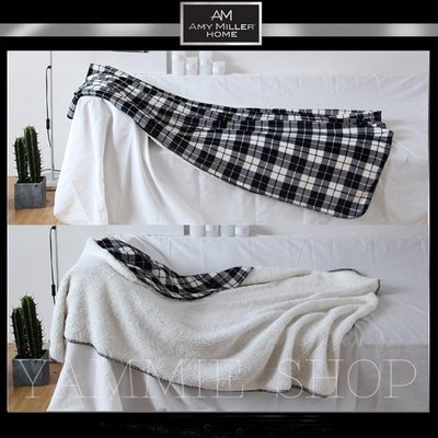 極溫暖感 美國品牌 黑白格纹羊羔绒毛毯 單人毯 多功能毛毯 蓋毯 電視毯 懶人毯 披肩（ASJ1）