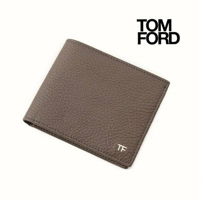TOM FORD   ( 灰棕色 ) 真皮兩摺短夾 八卡式 皮夾 錢包 中性款｜100%全新正品