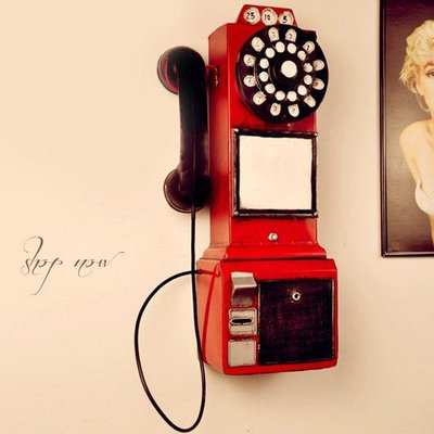 復古老式電話機模型壁掛墻上裝飾創意網紅奶茶店酒吧墻面道具掛件