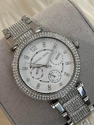 MICHAEL KORS Parker 水鑽圈 白色錶盤 銀色不鏽鋼錶帶 石英 女士手錶 MK6759