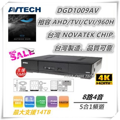 陞泰科技! 台灣製造! DGD1009AV 8路4音 500萬 H265壓縮+TOSHIBA 4TB 監控碟!遠端監視!