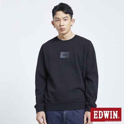 下殺 秋冬季 時尚男裝EDWIN 基本方框繡花衛衣黑色男款