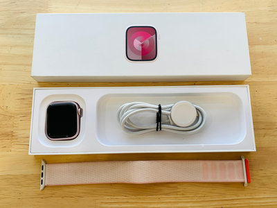 台中 保固2025/2/18 Apple Watch 9 LTE 41mm 粉紅色鋁金屬錶殼 粉紅色運動型錶帶