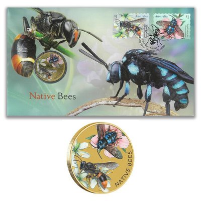 老董先生本地蜜蜂 圖瓦盧2021年1元紀念幣 硬幣 郵幣首日封 昆蟲動物