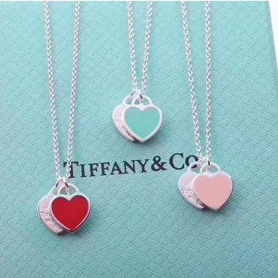 專櫃正品免稅爆款 Tiffany&amp;Co.蒂芙尼 琺瑯雙心項鏈 高質量 時尚百搭款 送女友禮物 生日禮物