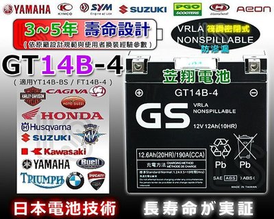 ☎ 挺苙電池 ►GS YUASA集團 密閉電池 GT14B-4 (YT14B-BS) 日本重型機車原廠品 臺灣杰士製造
