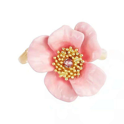 Leann代購~Les Nereides 法國手工琺瑯玫瑰芬芳系列 粉色玫瑰花 開口可調節戒指