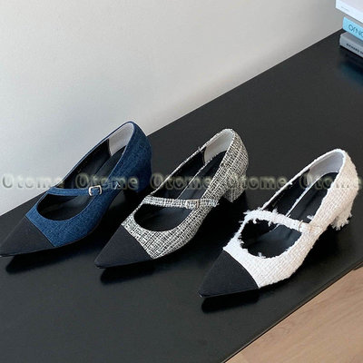 Otome 正韓國空運代購 韓國製小香風格粗針織低跟鞋/娃娃鞋 5cm 22MAR