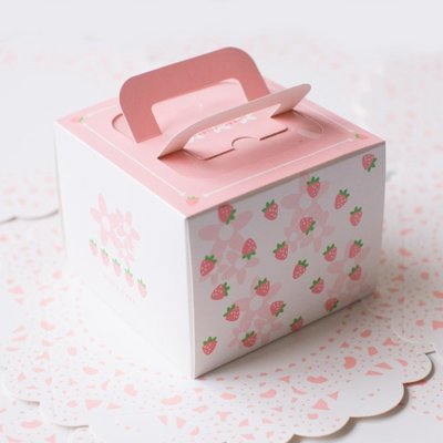 4寸 四吋 手提蛋糕盒 透明 草莓 包裝 紙盒 送底盤 ＊水蘋果＊ K-418