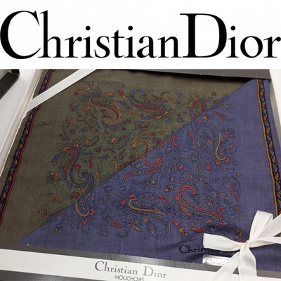 【皮老闆二店】 新古真品 Christian Dior 盒裝 手帕 女用手帕 精品手帕 變形蟲 禮盒 未使用 狀況不錯 T254