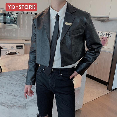 【十二月新】 Gd Quan Zhilong 同一件外套男高檔凹形小西裝網紅油炸街潮品牌超短皮大衣（滿599元免運）