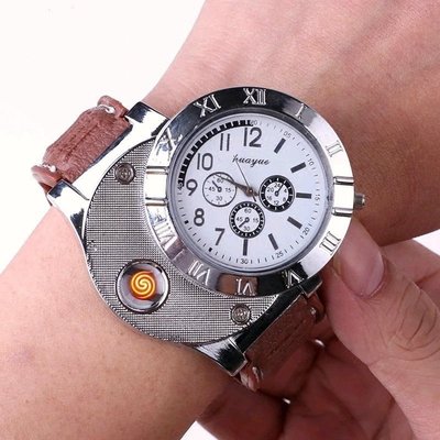 真手錶 大特價 脈衝充電式打火機 白色羅馬主盤 棕色錶帶 手錶造型功能可正常運作使用的 手感很好 也可帶上飛機唷 創意環保又實用 送禮自用兩相宜