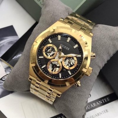 GUESS Sport Continental 黑色面錶盤 金色不鏽鋼錶帶 石英 男士手錶 GW0260G2