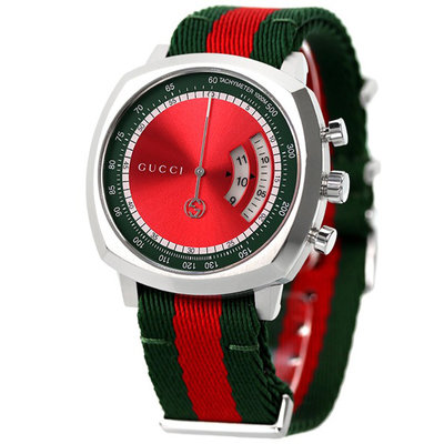 GUCCI YA157304 古馳 手錶 40mm 紅色面盤 NATO帶 男錶