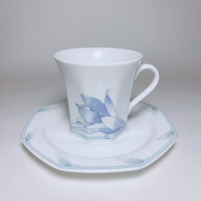 日瓷 HOYA豪雅 八角青藍玉蘭花繪咖啡杯