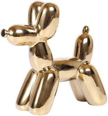陶瓷氣球狗擺件金色狗雕塑家居桌面裝飾擺件陶瓷動物雕像創意擺設