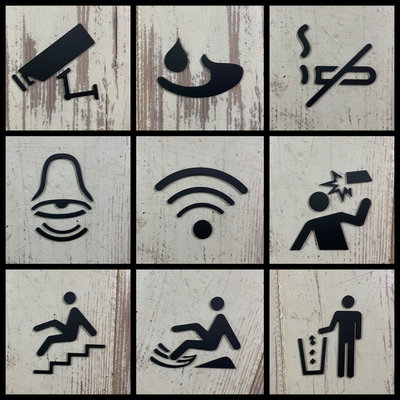 簡約設計 壓克力禁止吸煙小心碰頭小心地滑監視器節約用水小心階梯垃圾桶請按門鈴Wifi 標示牌 指示牌 辦公大樓 商業空間