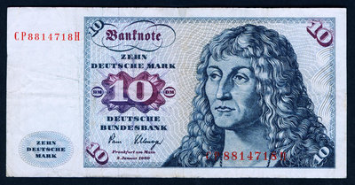 德意志聯邦共和國 1980年版 10德國馬克 7.5成左右品相！ 紙幣 紀念鈔 紙鈔【悠然居】291