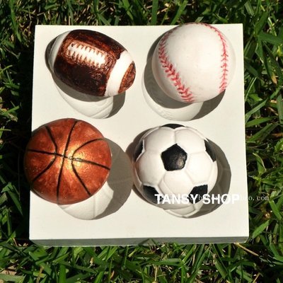 H01【TANSY SHOP】翻糖模具滿三件打八折！球類足球籃球棒球橄欖球矽膠翻糖模具皂模巧克力模 超輕粘土模具