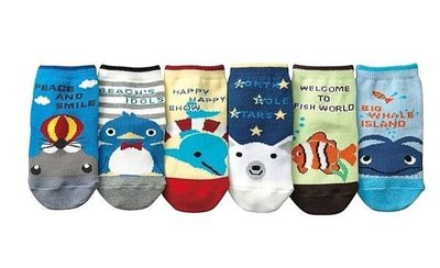 ZF BOX 海底世界 對對襪 金魚款NISSE 兒童直板襪子 可愛卡通 拼圖襪 對對襪 可團購批發 6雙一套