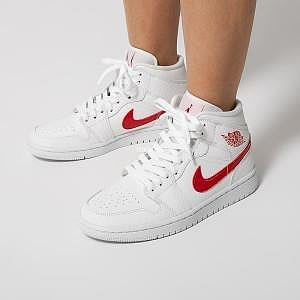 Nike Air Jordan 1 Mid 白紅 簡約 防滑 籃球鞋 BQ6472-106 男女