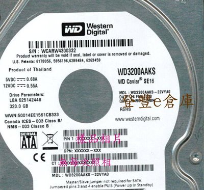 【登豐e倉庫】 YF739 WD3200AAKS-22VYA0 320G SATA2 硬碟