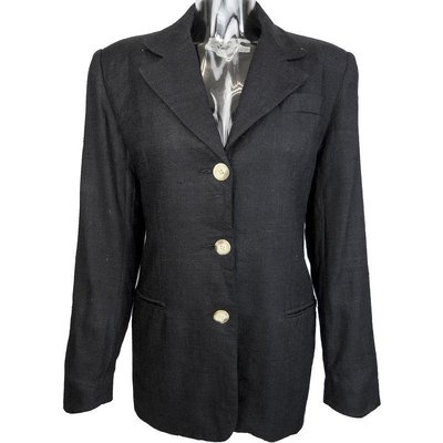 美國品牌Ann Taylor黑色100%蠶絲長版長袖西裝外套 4號 W-K-C-D17