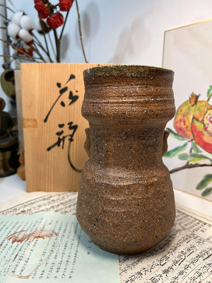 日本回流 信樂花瓶 柴燒 自然流釉 侘寂美物 火痕俱佳  中