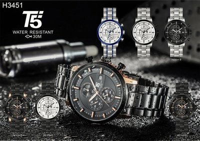 T5 WATCH男士 防水手錶六針多功能金屬錶 時尚潮流 大錶盤手錶  型號：H3451G