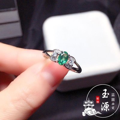 925銀鑲嵌天然祖母綠戒指 新款歐美祖母綠彩寶戒指