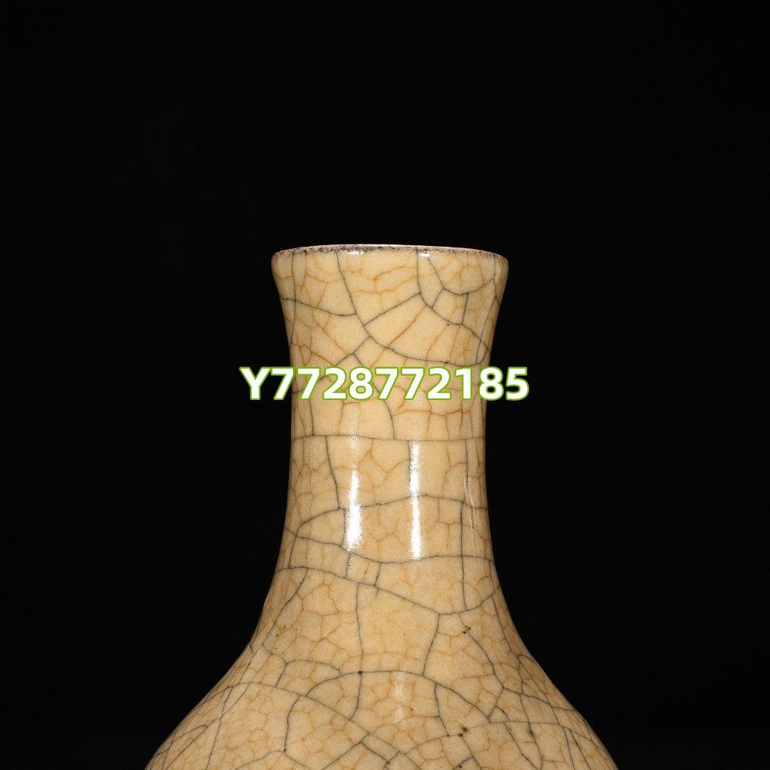 宋時代哥窯米黄釉管耳方瓶唐物中国美術工芸品高さ23cm 直径12cm【HB729】-