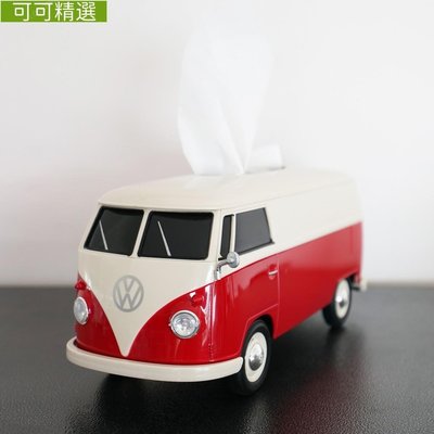 全新經典色 VW福斯米白/紅雙色 T1 麵包車面紙盒 1:16 VW T1 Bus車型遙控器座、文具盒、手機座-可可精選