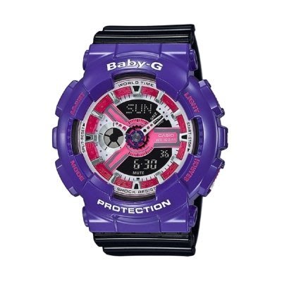 BABY-G CASIO 卡西歐韓系少女必備紫黑桃紅混搭跳色運動電子腕錶 型號 : BA-110NC-6A【神梭鐘錶】