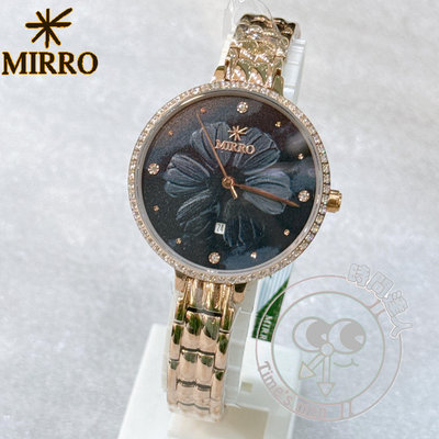 [時間達人]MIRRO 米羅 ins 優雅3D浮雕花 黑色 防水鑲鑽腕錶 6126KL-39612 水晶玻璃不磨損 不鏽鋼手錶 日期顯示