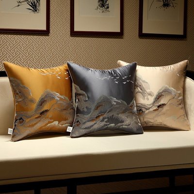 現代新中式抱枕沙發客廳高檔中國風沙發靠背床頭靠包靠*特價~特價