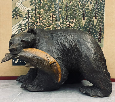 63cm超大木雕熊，日本中古復古擺件，作木雕，一木雕一木挖，