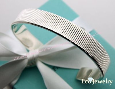 《Eco-jewelry》【Tiffany&amp;Co】稀有款 條纹開口手環 純銀925手環~專櫃真品已送洗