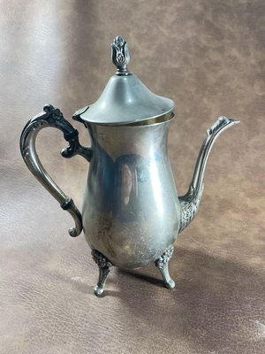 【二手】歐洲鍍銀壺，鍍銀茶壺，復古咖啡壺，中古鍍銀壺，鍍銀茶壺，銅器 銅器 擺件 收藏 【華品天下】