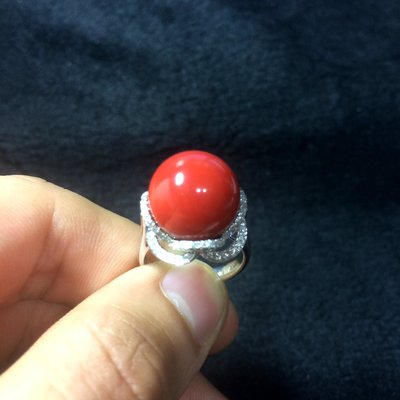 天然珊瑚-阿卡-13.5mm圓珠-珊瑚戒指(K金真鑽)#9』
