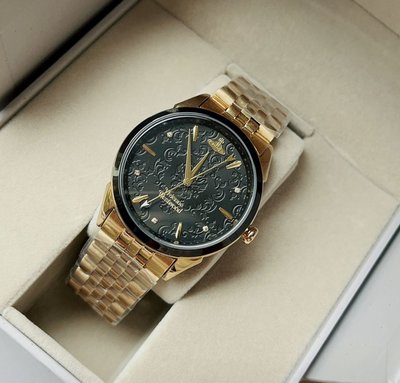VIVIENNE WESTWOOD Wallace 水鑽圈 黑色錶盤 金色不鏽鋼錶帶 石英 女士手錶 VV208GBGD