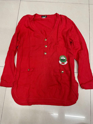 二手 絕版 老款 McDavid 義大利製 大紅色 外罩衫 V領 刺繡 長袖 上衣 女裝  S號 M號