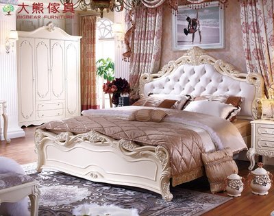【大熊傢俱】HTF-8625 歐式床 雙人床 六尺床 床台 床架 法式床 公主床 實木 新古典 皮床 另售妝台 衣櫃