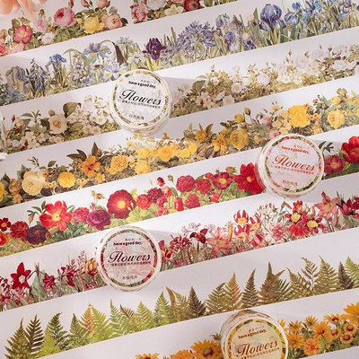 新品 一路繁花相送系列異形造景和紙膠帶文藝復古花卉手帳裝飾素材貼畫促銷 可開發票