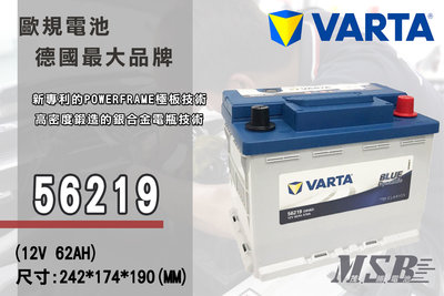【茂勝電池】NEW VARTA 56219 LN2 華達 免加水電池 進口車用 適用車款 AUDI A3 A4 奧迪